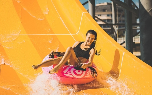 Woman on waterslide
