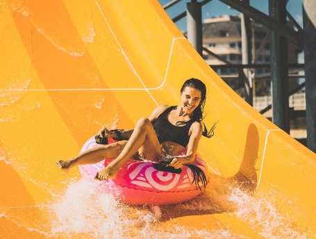 Woman on waterslide