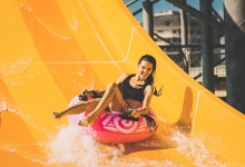 Woman on waterslide